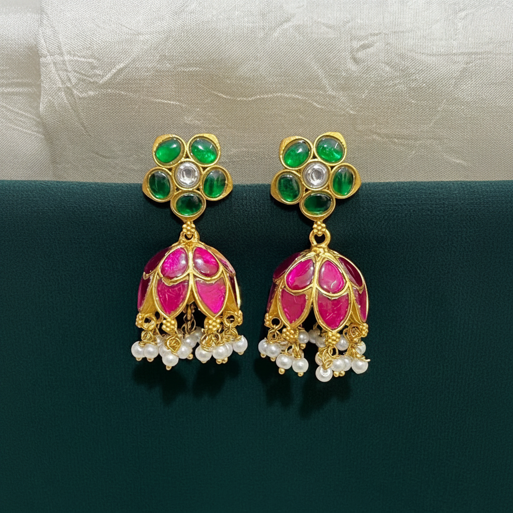 Jadau Stone Jhumka with screwback - KE0050