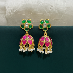 Jadau Stone Jhumka with screwback - KE0050