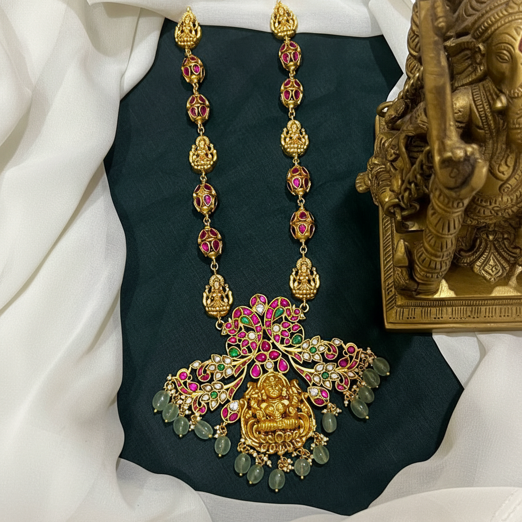 Elegant Grand jadau Lakshmi Pendant With Jadau Chain - KH00362