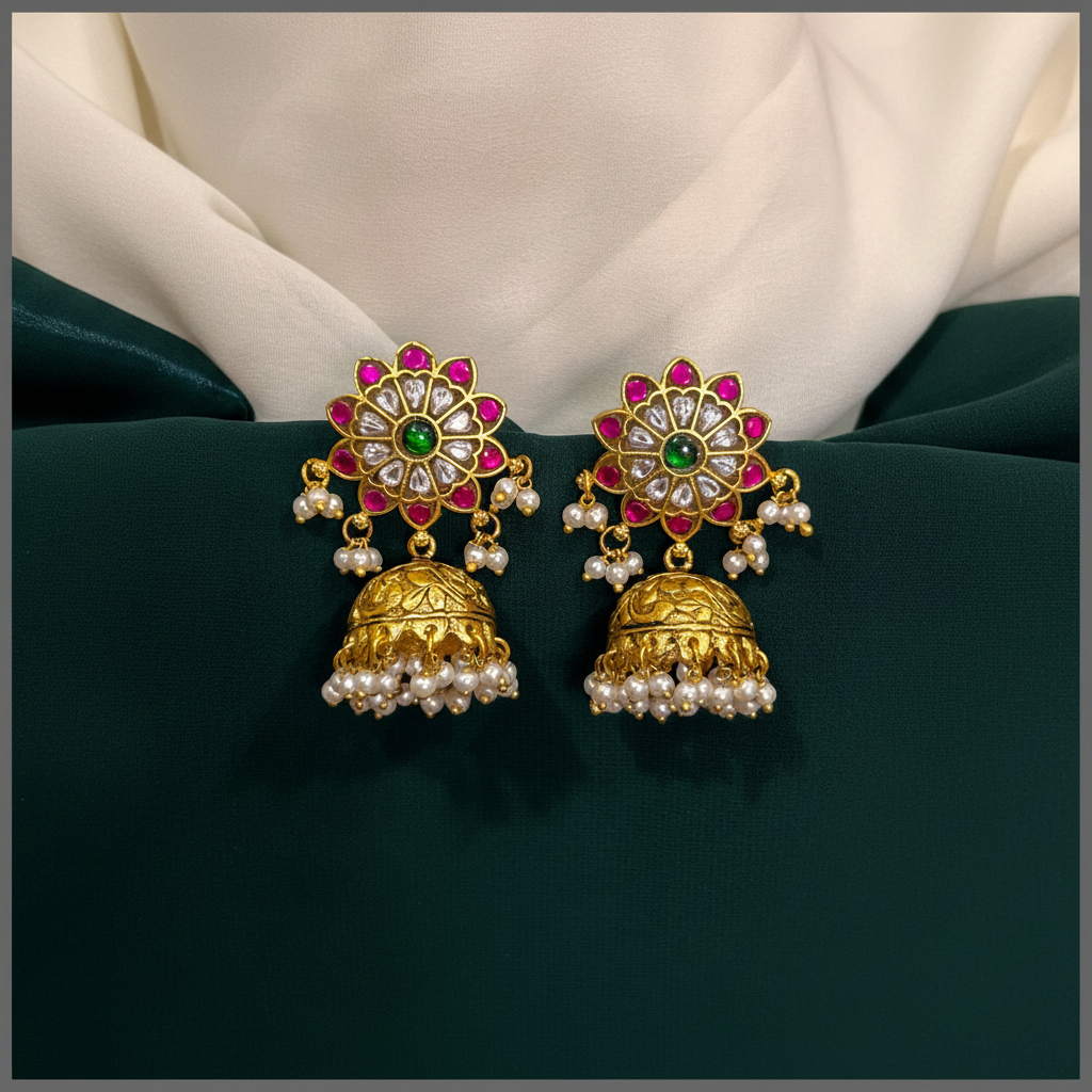 Big Flower Jadau Traditional Jhumki - KE00572