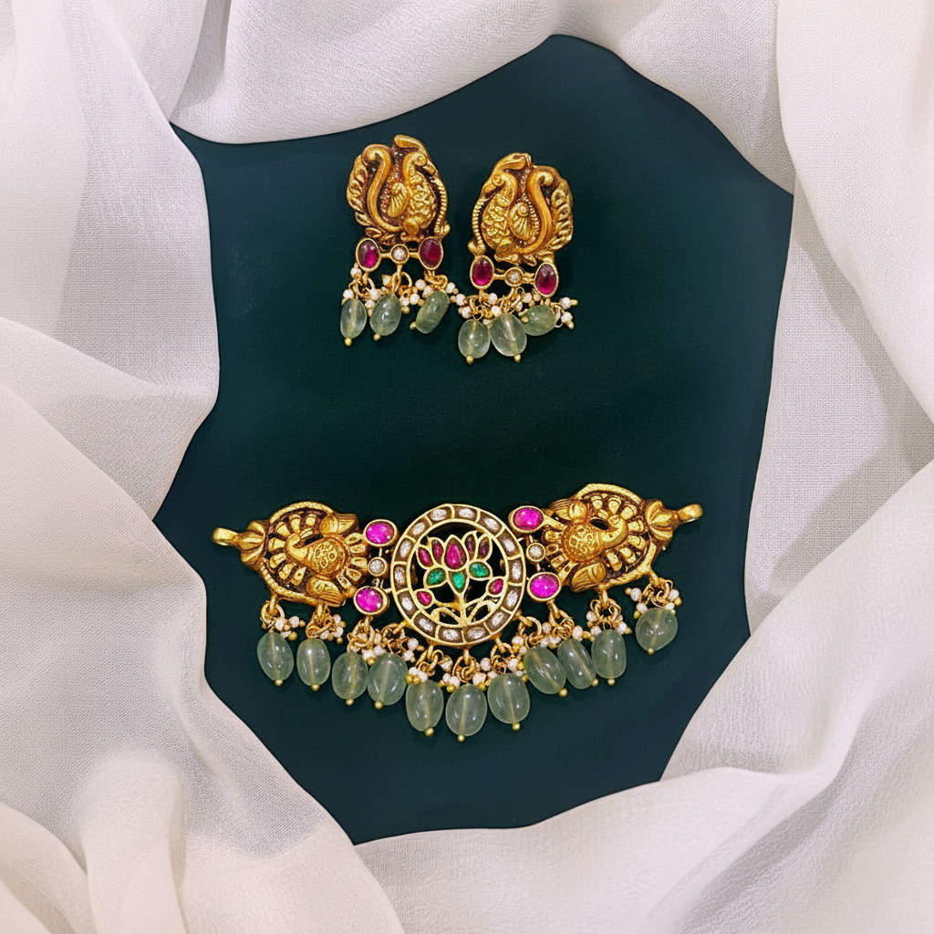 Jadau Kundan in Lotus Necklace - KN0080