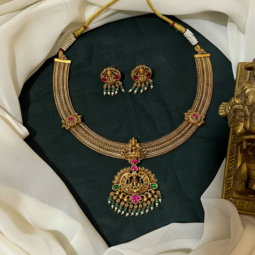 Jadau Nanu Chain Lakshmi Pendant - KN00586