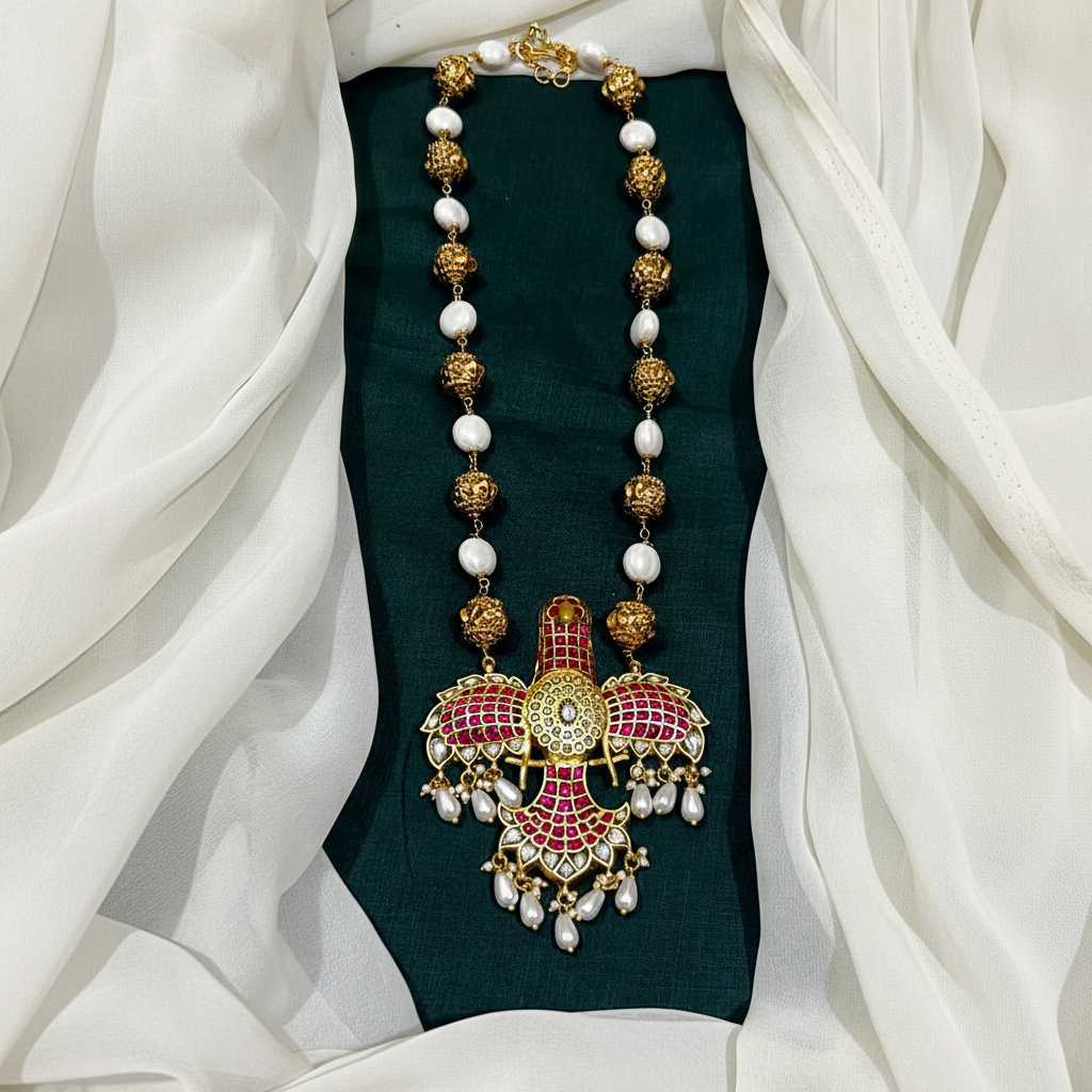 Baroque Pearls with Nakshi Balls and Jadau Gandaberunda Pendant - PB00565