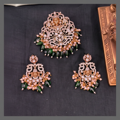Beautiful Stone Lord Balaji Pendant With Earrings - NP0095