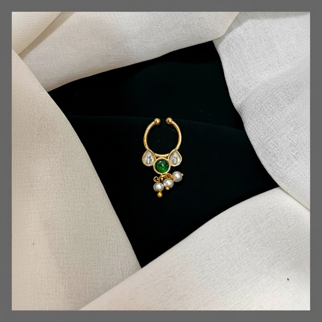 Small Beautiful stone Septum Nose Ring in Kundan - NR0023