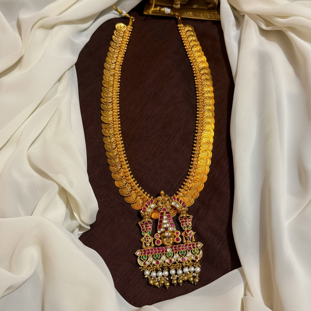Gold Rpelica Kaasu With Jadau Balaji Pendant - KH00421