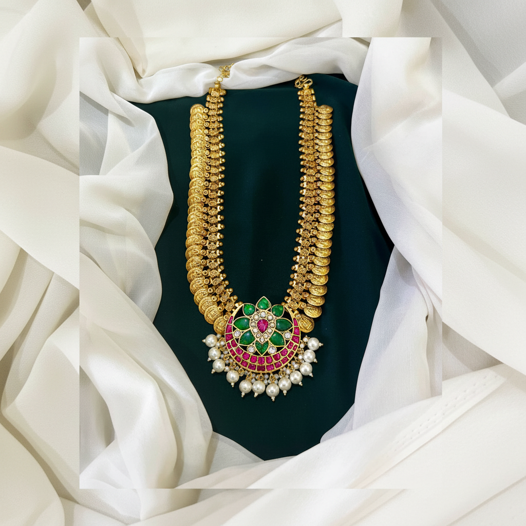 Jadau Kaasu mala with Chandbali pendant Haram - KH0079