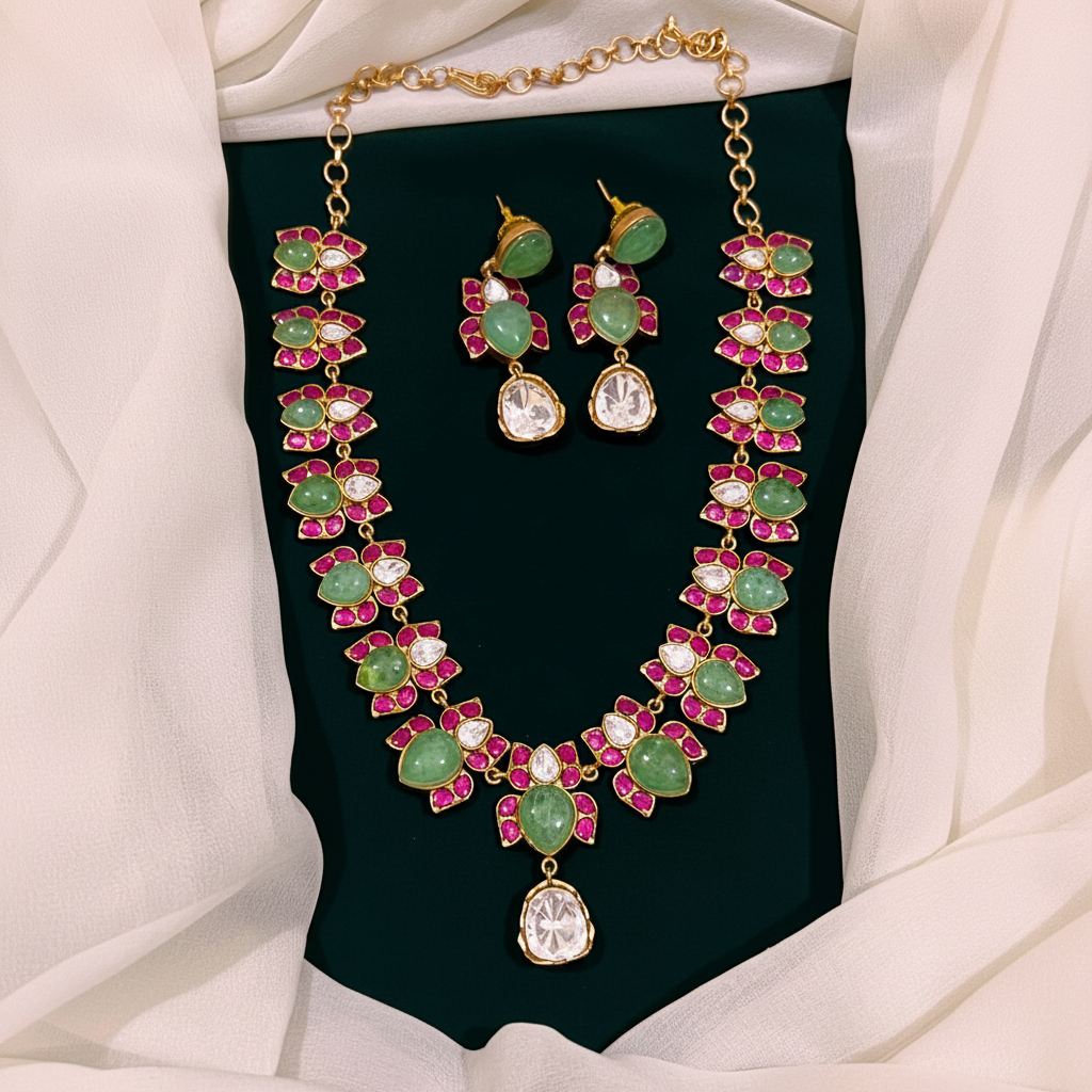 Beautiful Lotus Necklace In Kundan - KN00401