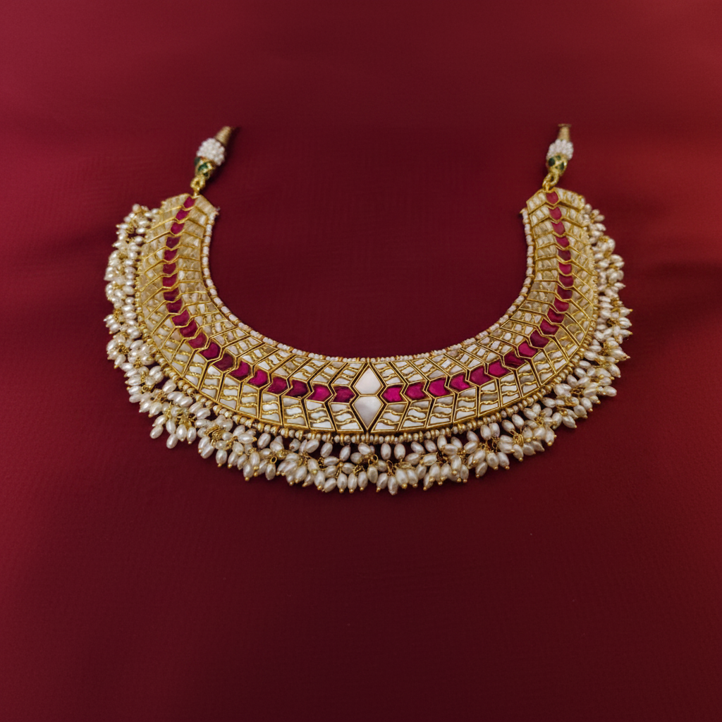Beautiful moon ruby Kundan necklace with pearls - KN00159