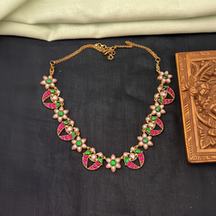 Beautiful Multicolour Flower and Bird Necklace In Kundan - KN00566