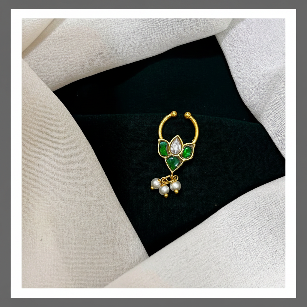 Lotus Septum Nose Ring in Kundan - NR0020