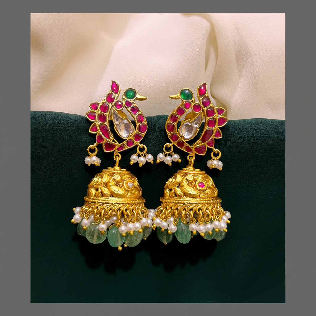 Beautiful Peacock Jhumki In Kundan - KE00452