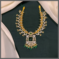 Beautiful Peacock with White and Emerald  Stone Necklace in Kundan - KN00528