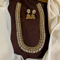 Vintage Style White And Green CZ Haram With Jhumki - NH00448
