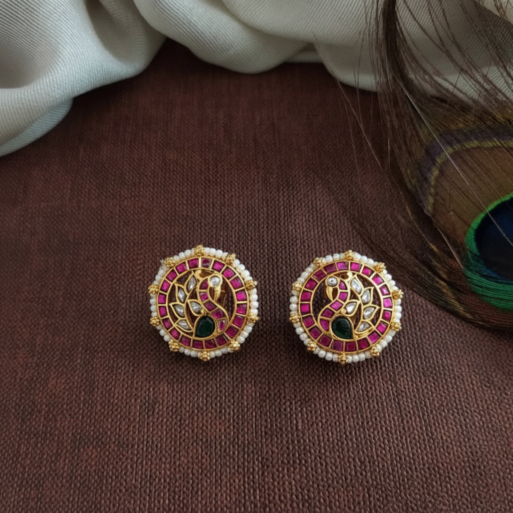 Jadau Peacocok Studs With Back Screw - KE00590