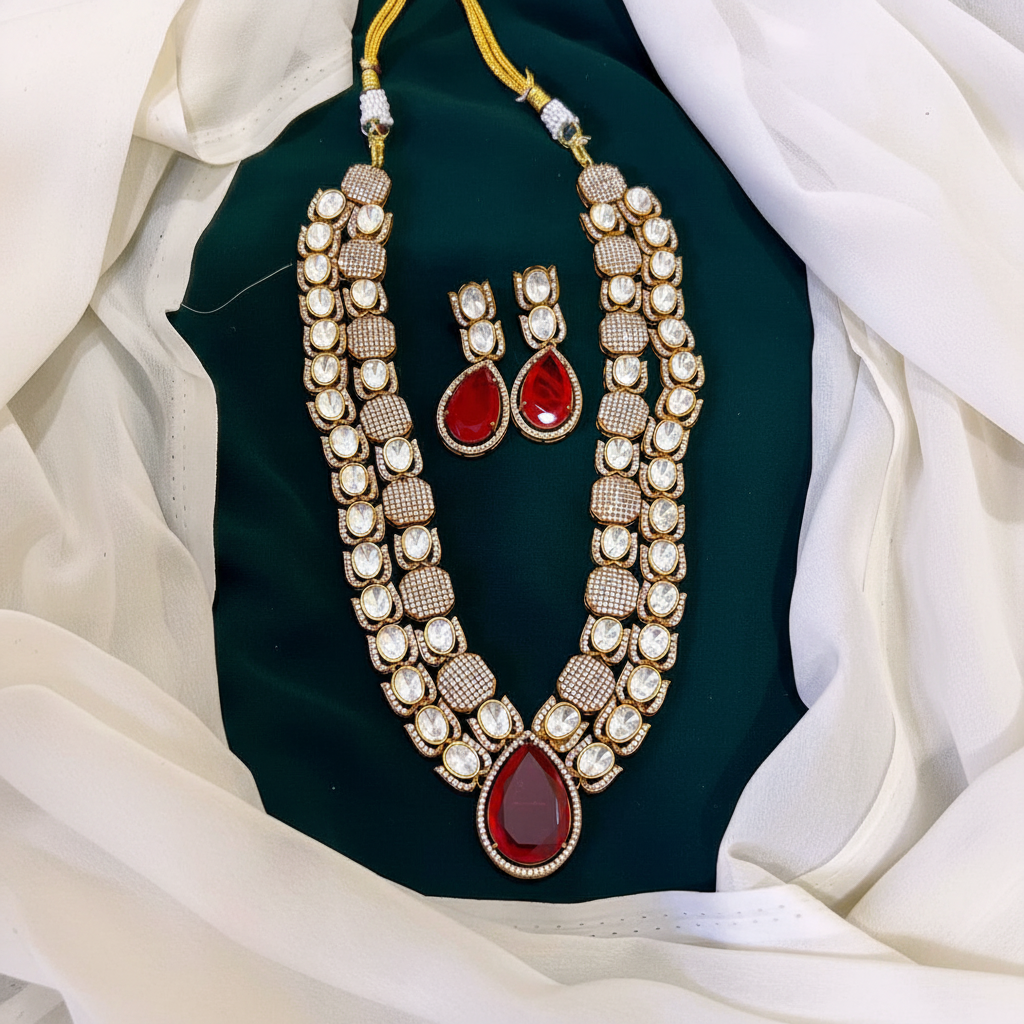 Elegant Victorian Ruby Haram and Earring - VH0040