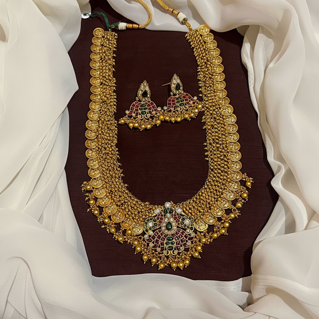Kaasu Long Haram With Lotus Kempu Pendant - NH00181