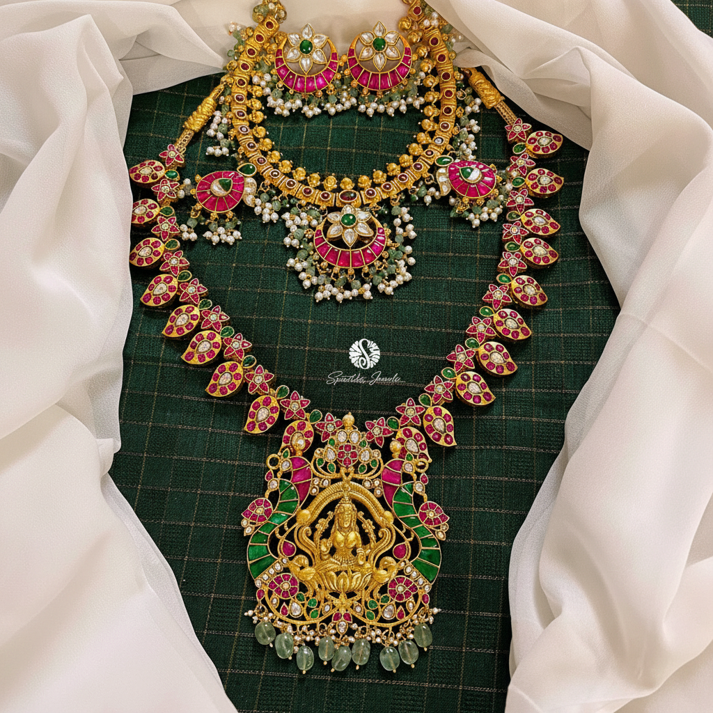 Bridal Set with Long and Short Laxmi Pendant with Earring and Mang Tika - BR0006