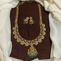 Beautiful Lakshmi Long Gold Replica Haram With U Pattern - NH00142