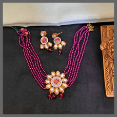 Pink Pearl Necklace With Flower Pendant - PB00540