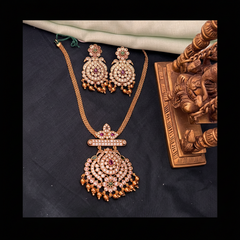 Nanu Chain Necklace With Peacock Stone Pendant and Earrings - NN00823