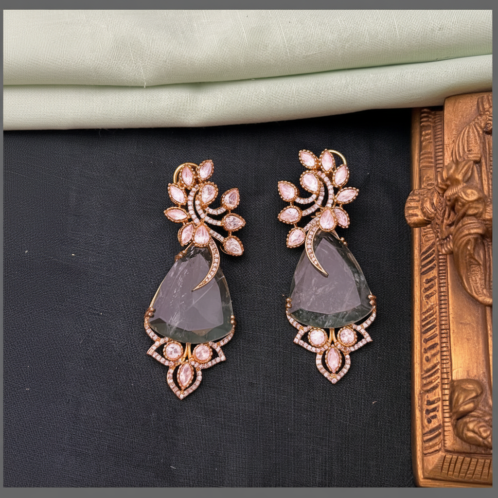 Elegant Peacock Earrings In Diamond - DE0020