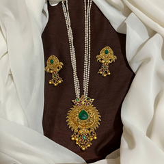 Pearl Haram With Peacock Feather Pendant - PB00238