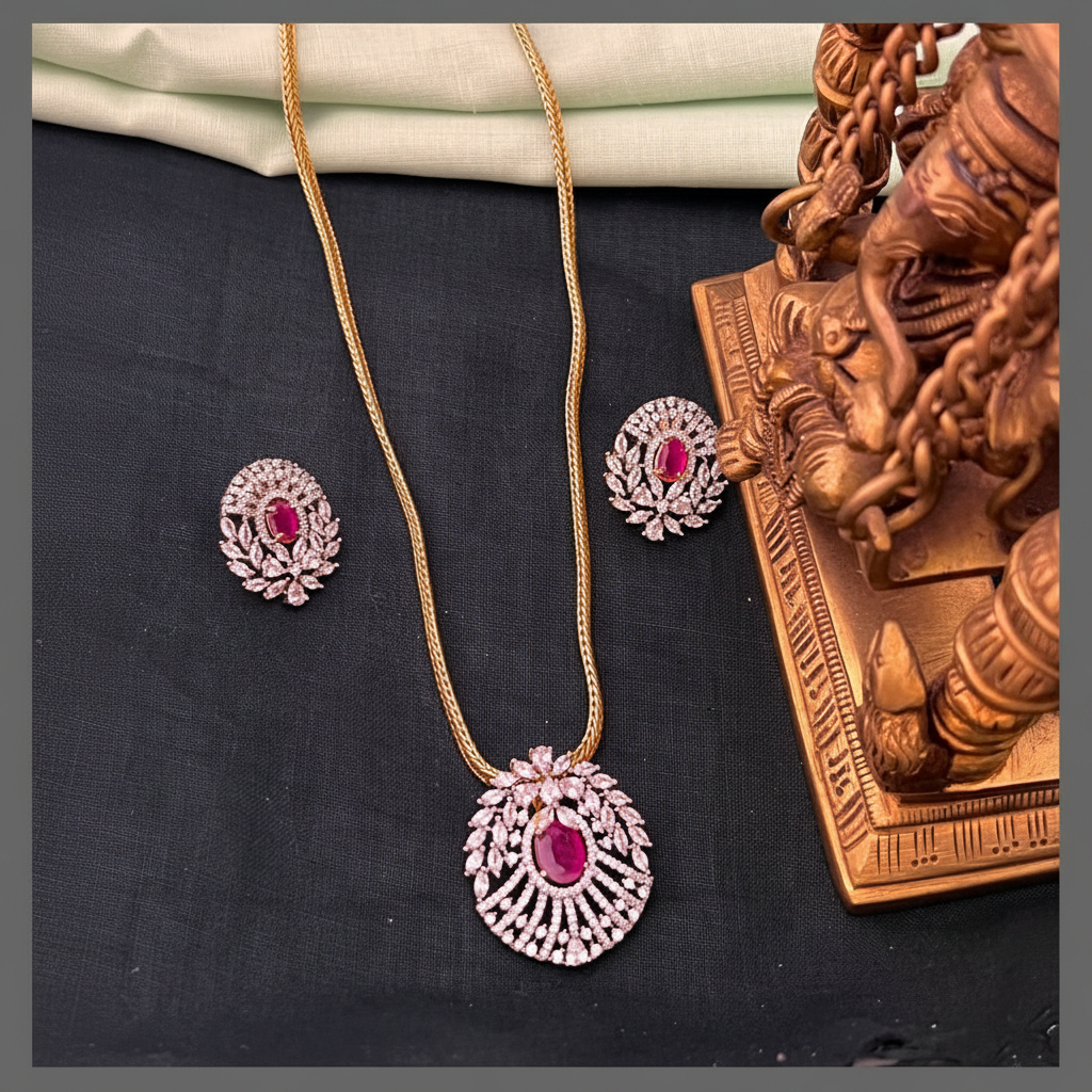 Beautiful Nakshi Chain With Daimond Pendant - DN0072