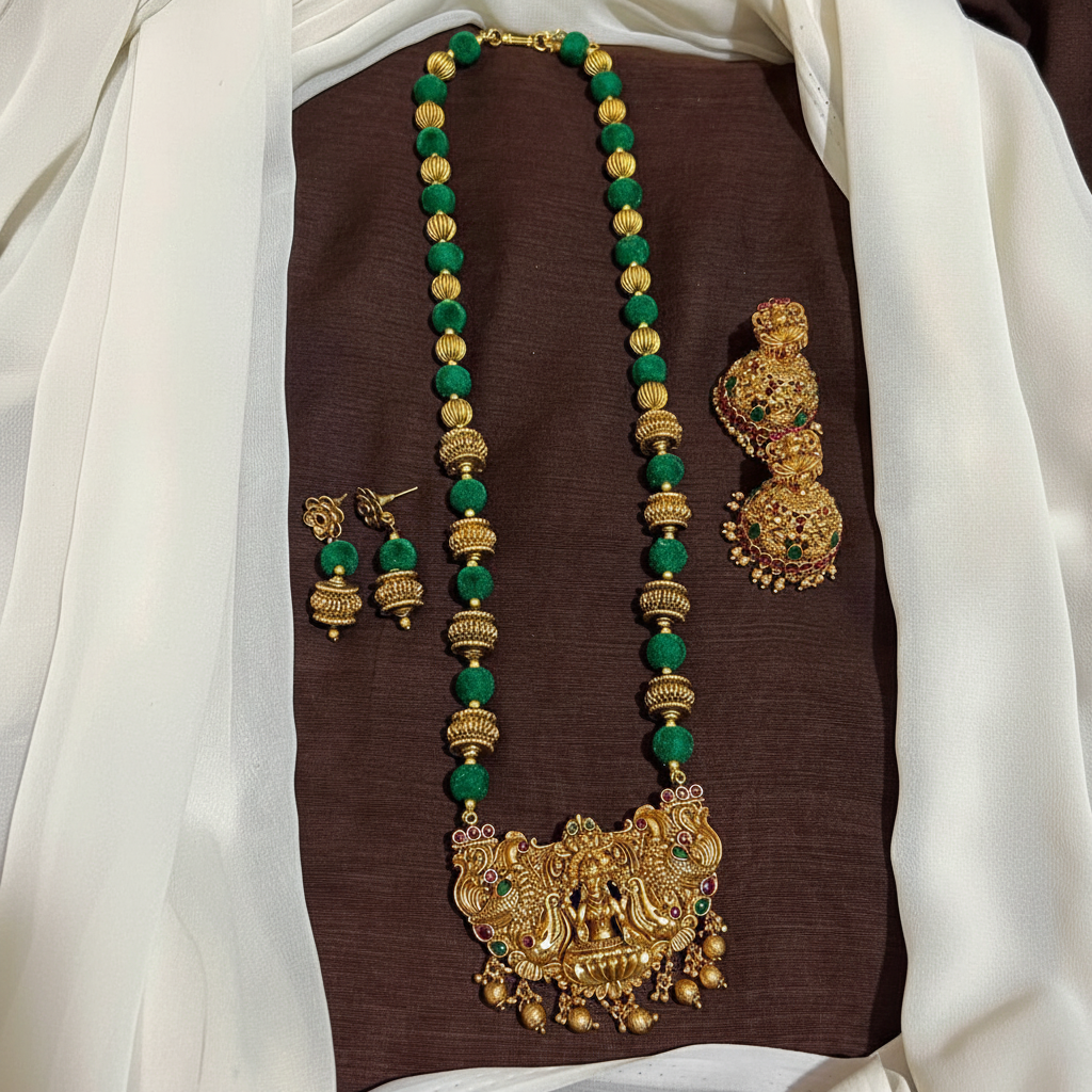 Nakshi beads and Lakshmi Pendant With Jhumki - PB00605