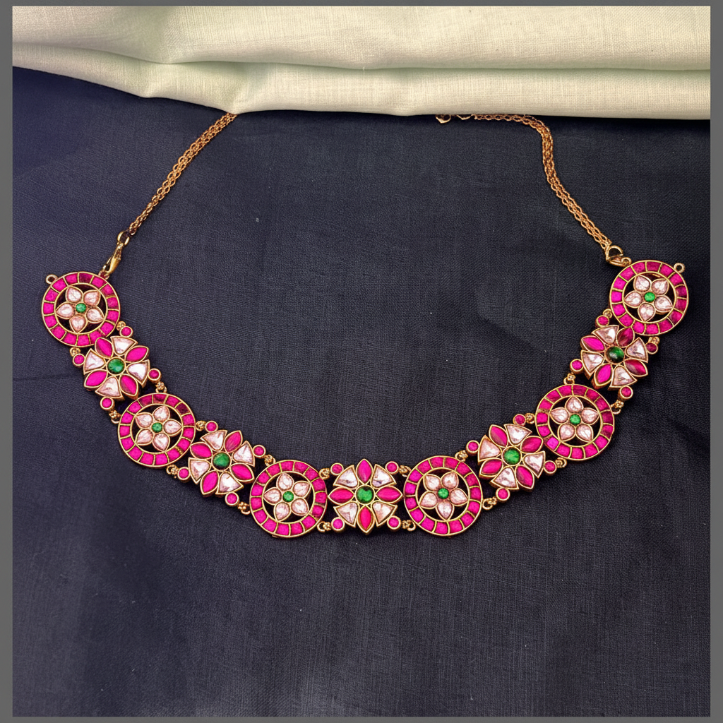 Beautiful Flower Kundan Necklace - KN00567