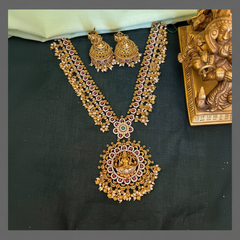 Ruby and White Stone Necklace With Lakshmi - NN00831