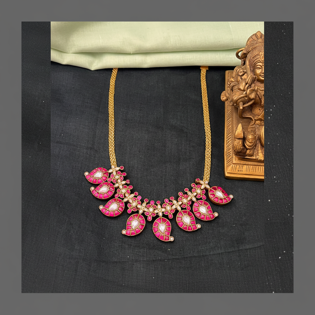 Elagant Jadau Mango Necklace In Kundan - KN00577