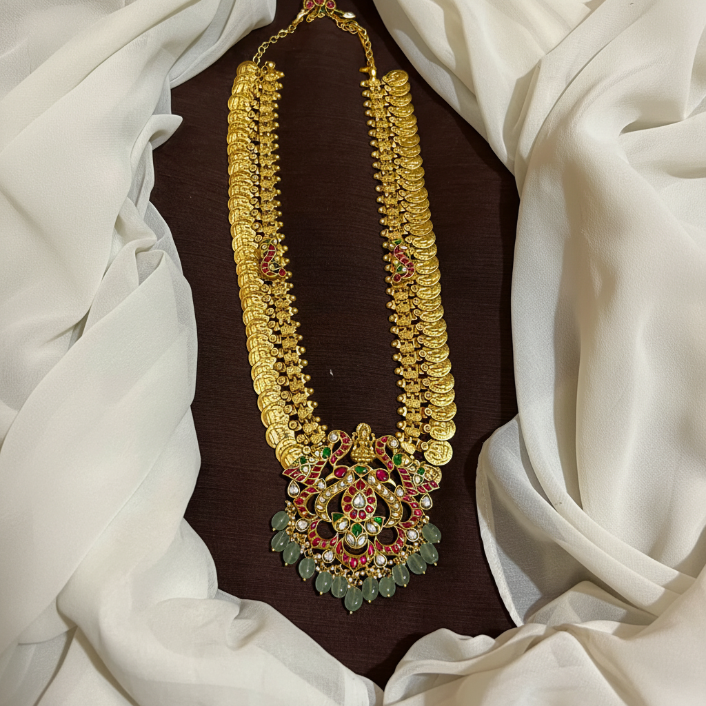 Jadau Long Kaasu Haram With Side Pednants - KH00434