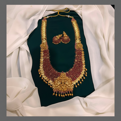 Beautiful Lakshmi Haram With Red Beads - NH00211