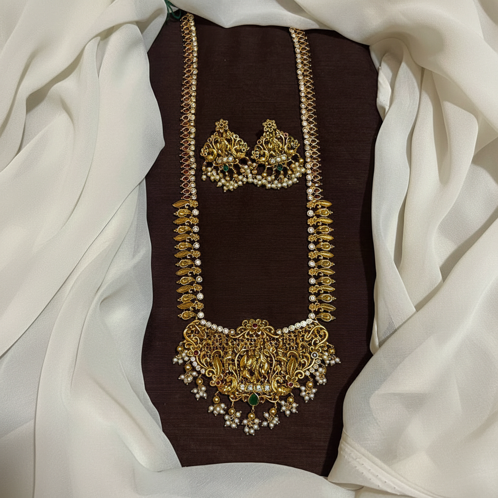 Kempu Gold Replica Krishna Pendant Long Haram - NH00187