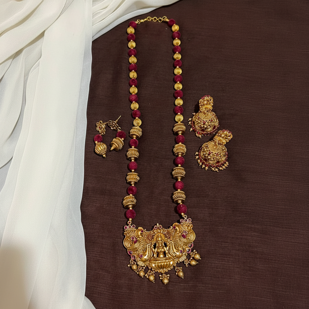 Nakshi beads and Lakshmi Pendant With Jhumki - PB00605