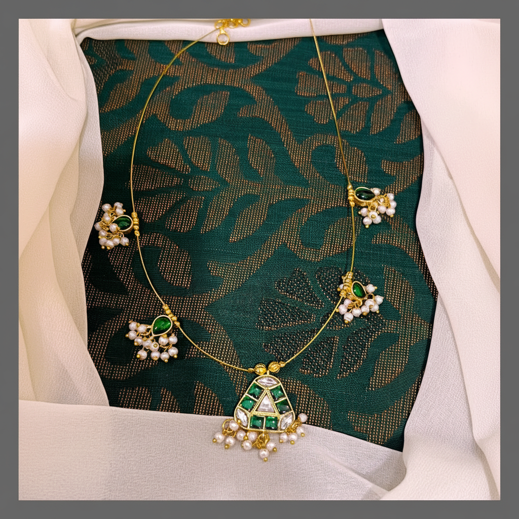 Beautiful Emerald Necklace In Kundan - KN00424