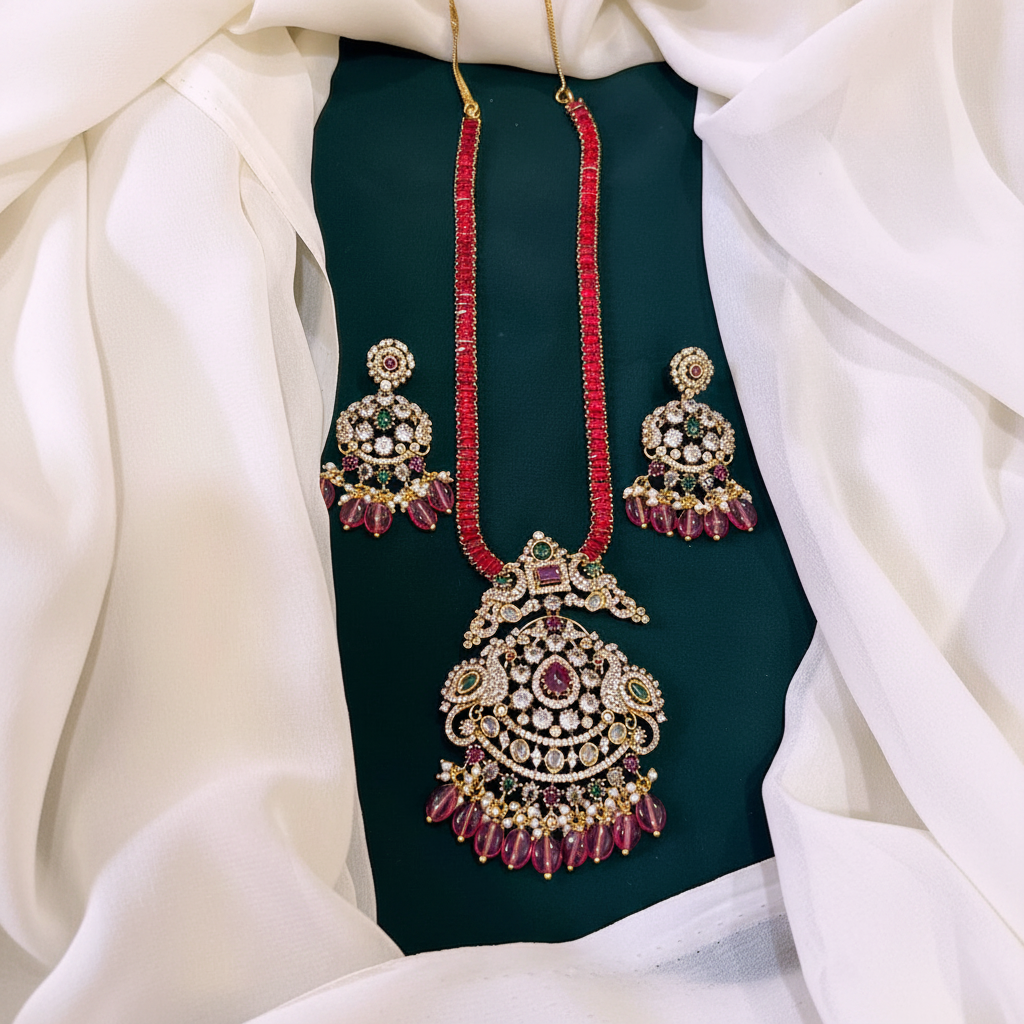 Elegant Victorian RUBY Necklace with Pendent - VH0011