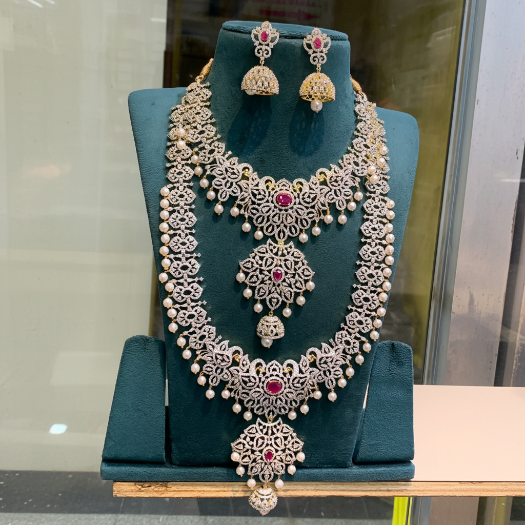 Diamond bridal Combo with ruby stone - BR0028