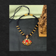 Black Dori Necklace With Navratna Pendant - BD00145