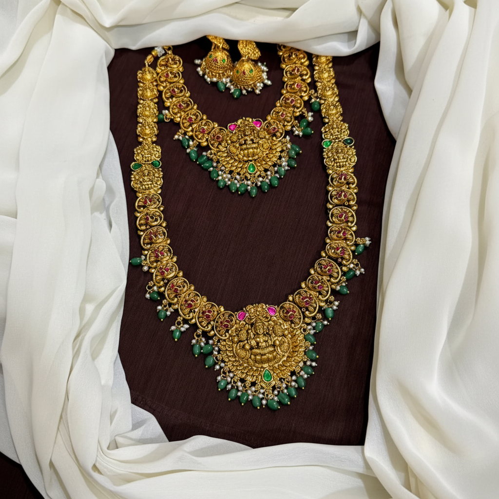 Lakshmi Long And Short Haram With 2 Pair of Earrings - BR0073