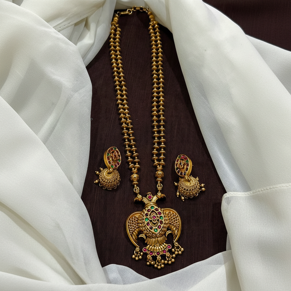 Pendant with Long Mala and jhumki - NH00482