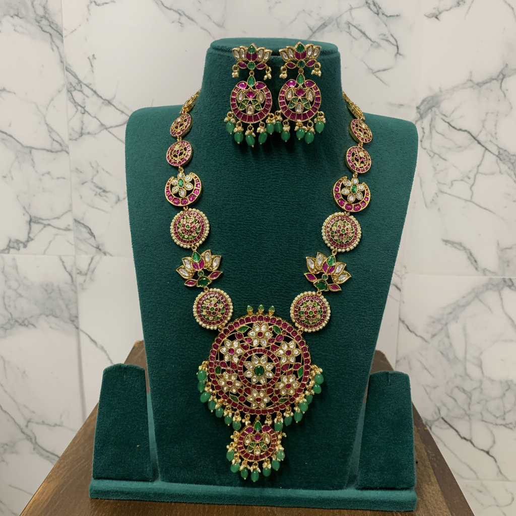 Kempu Stone Designer Bottu Haram - NH00465