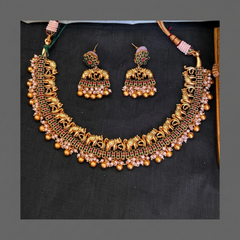 Elephant Necklace With pearls In Nakshi - NN00832