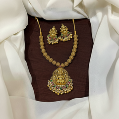 Nakshi lakshmi Pumpkin Pattern Gold Beads With Earrings - NN00947