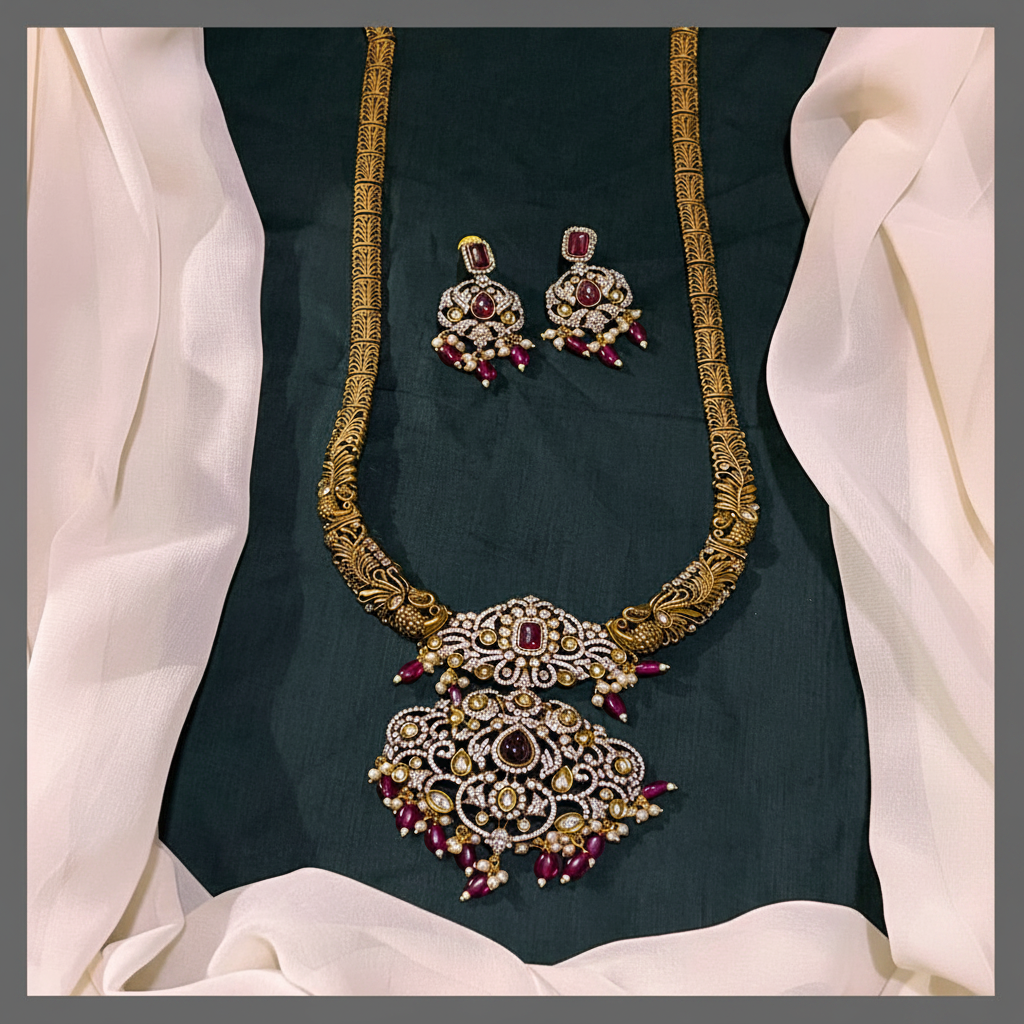 Antique Nakshi Haram With Victorian Pendent - NH00282