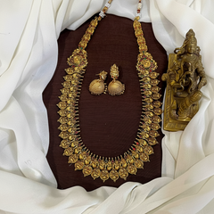 Antique Polish Long Kaasu haram With Jhumki-  NH00371