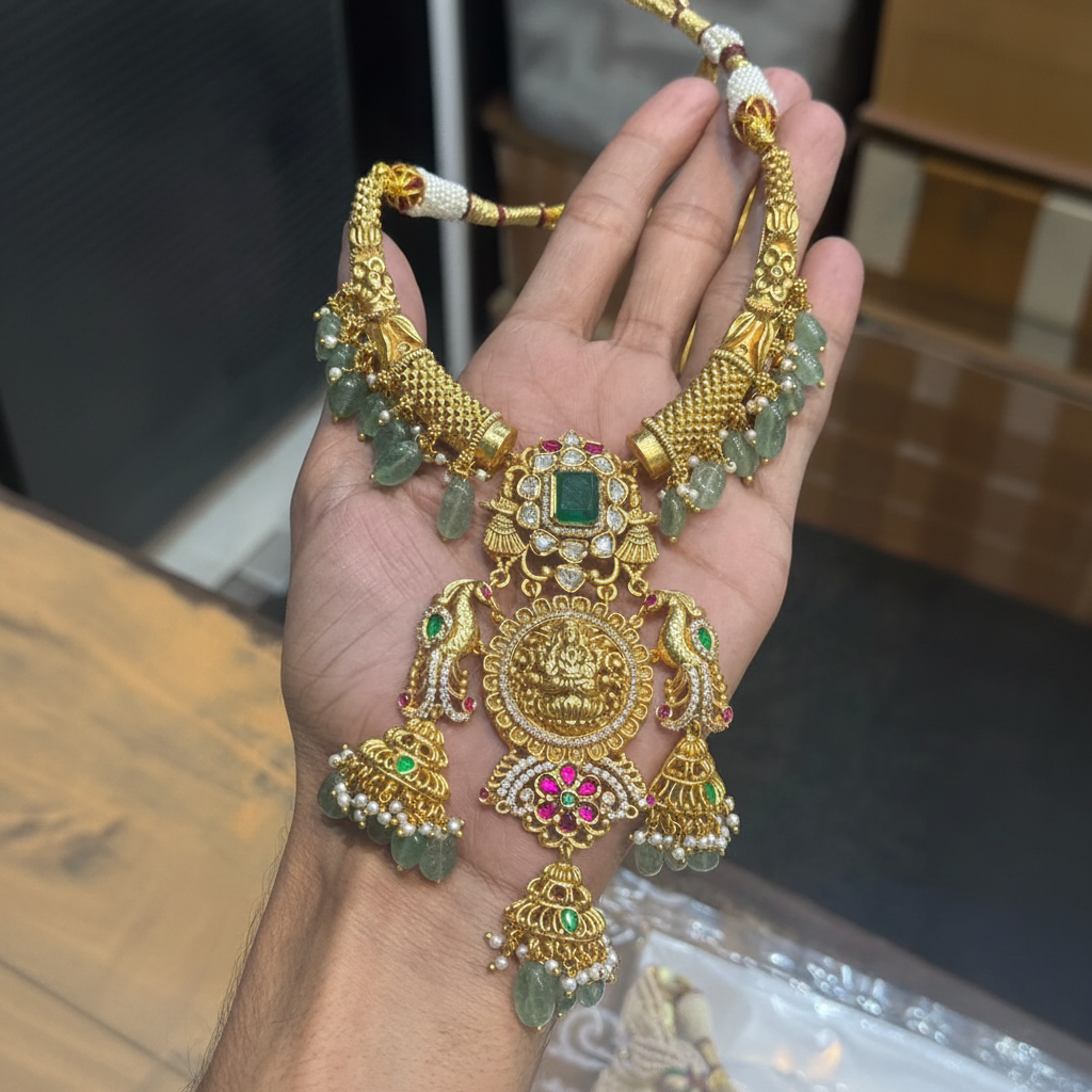 Gold Replica Jadau Mozonite Kante Set - KN00606