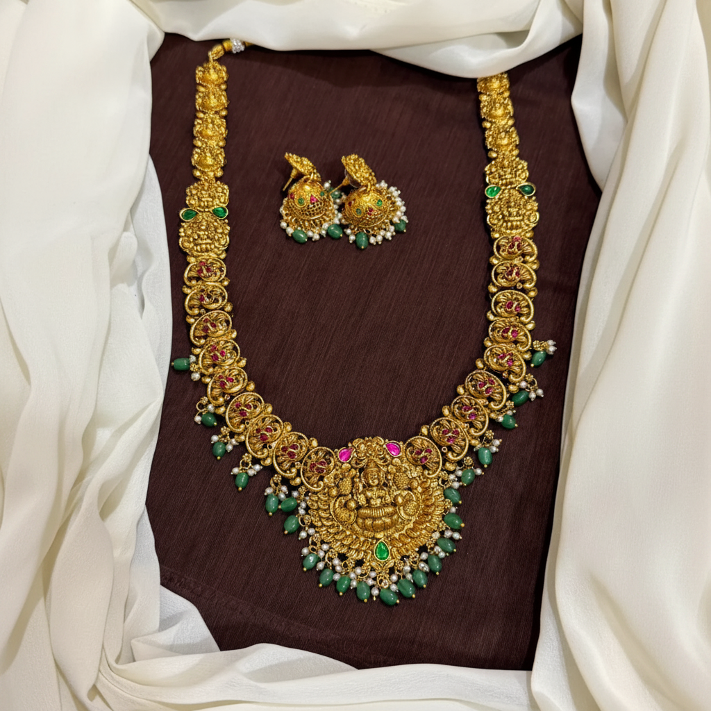Long Lakshmi Haram With Pota Stones - NH00464