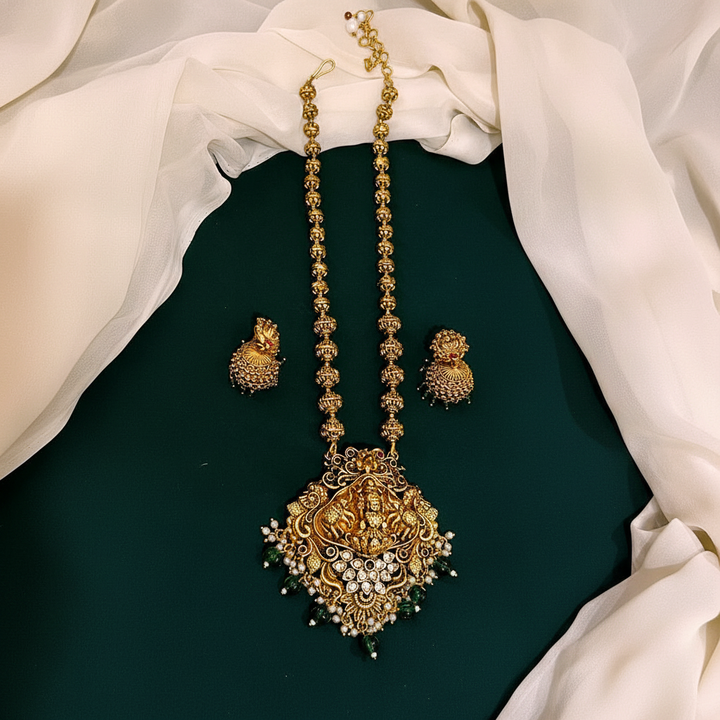 Beautiful Lakshmi Haram With Pearls - NH00269